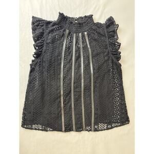 Goth Whimsigoth Witchy Lace Grunge Black Express Mock Neck Ruffle Top Medium